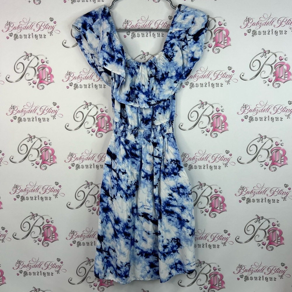 imPRESS dress smocked ruffle frilly detail Blue and White Tie-Dye Dress